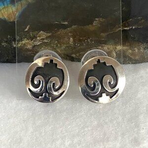 VTG Sterling Silver 925 Southwest Style Thunderbird Round Clip On Earrings